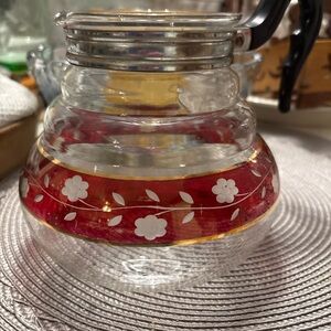 Red Floral Glass Coffee Carafe - Elegant Stovetop Server